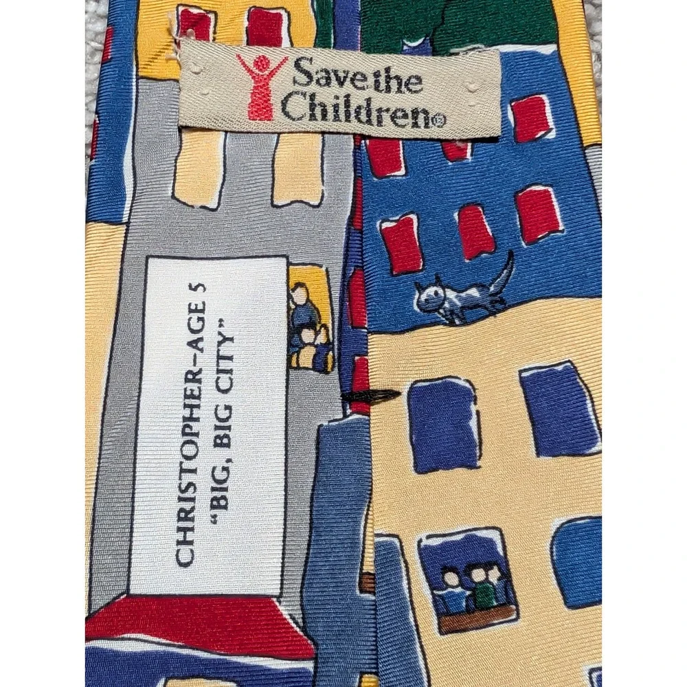 Save the Children Tie Mens Multicolor Big‎ Big City Silk Novelty Art Cityscape
